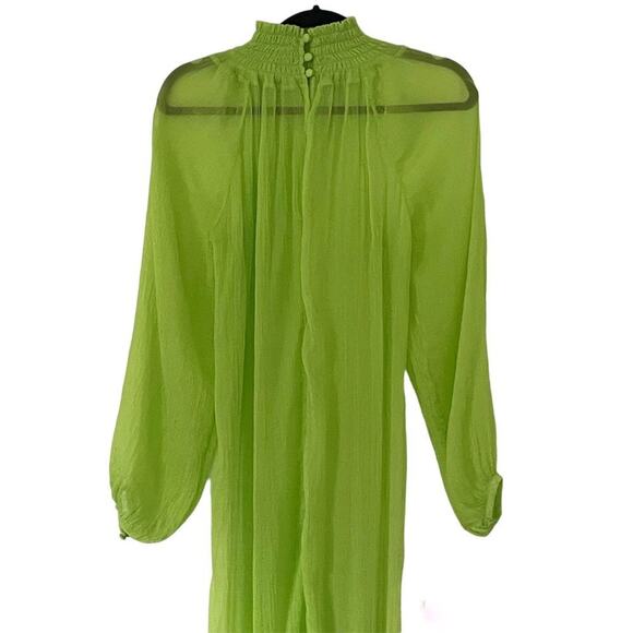 Mara Hoffman Edmonia Dress Stencil Midi Sheer Neon Lime Green Cover Up Size XS - Picture 6 of 15